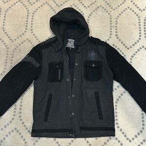 Affliction bomber jacket with fleece lining